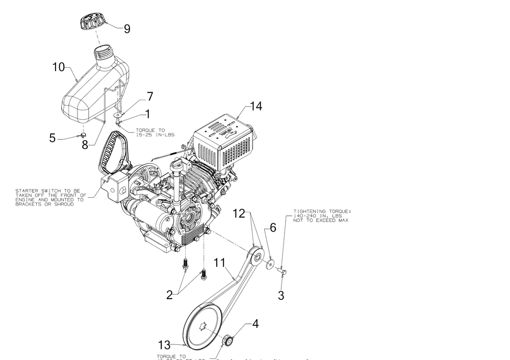 Engine Drive Diagram and Parts List for 1X21-INCHLHP (31PM2T6C710)(2017) Cub Cadet Snow Blower